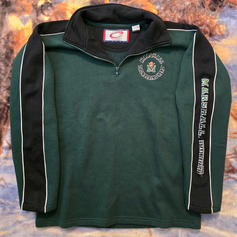 Marshall University Thundering Herd Y2K Quarter Zip Embroidered Fleece sz Large